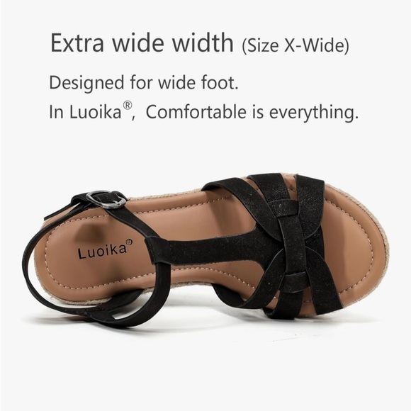 NEW Luoika Wide Width Wedge Sandals, Platform Ankle Strap Open Toe Espadrille - Picture 5 of 8